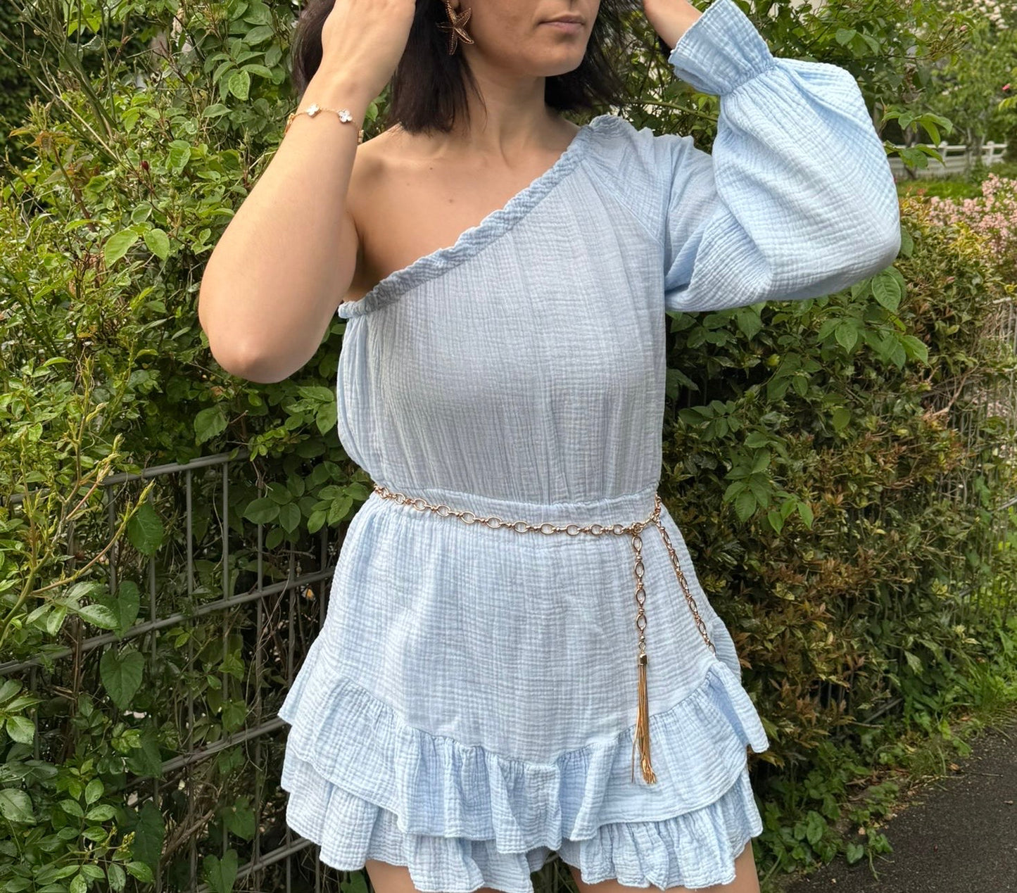 Combishort Esmée Bleu Clair 100% coton