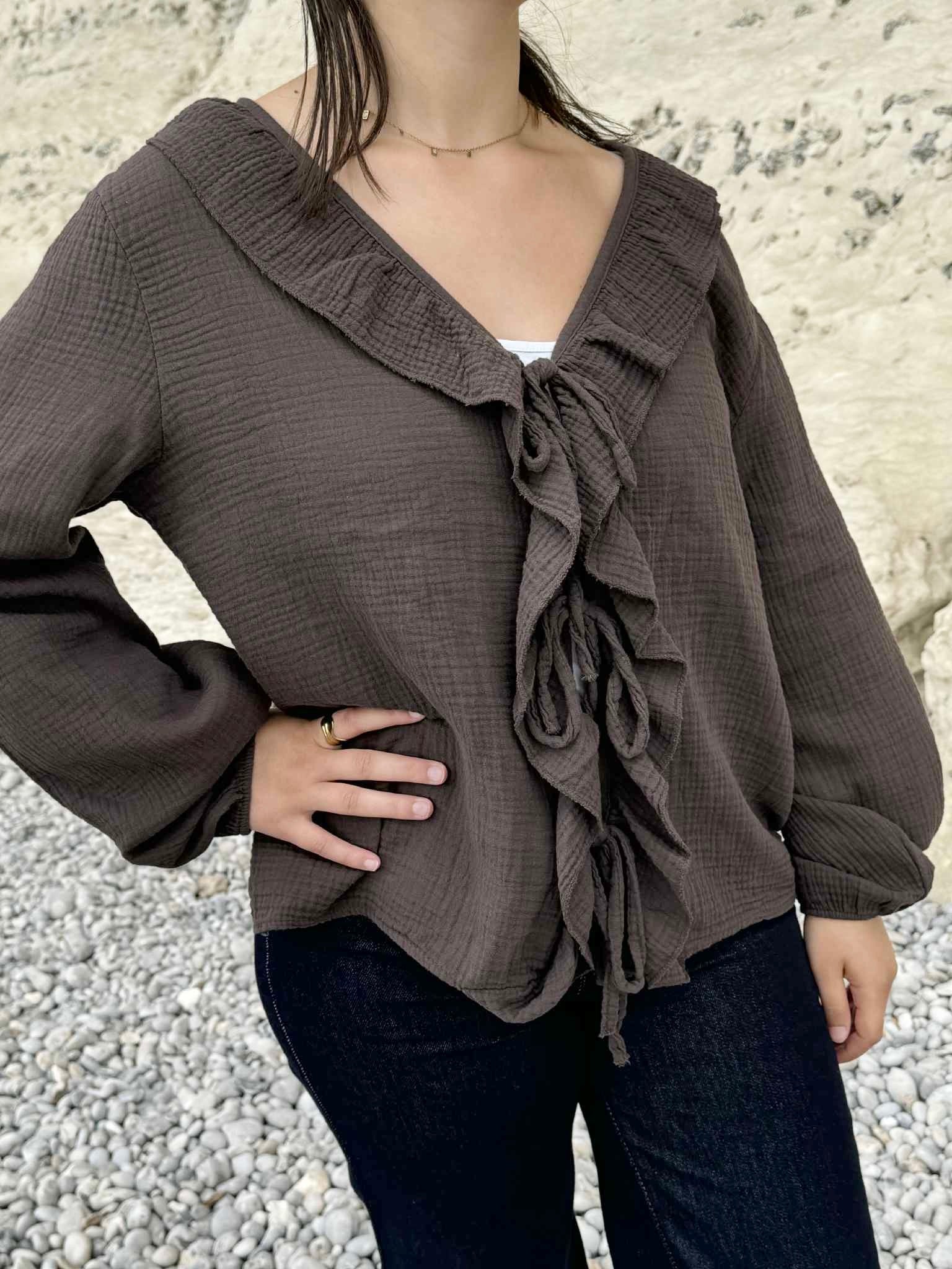 BLOUSE CARLA MARRON 100% COTON