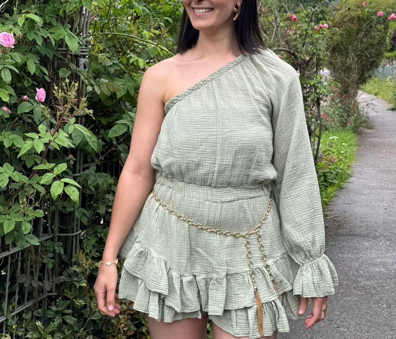 Combishort Esmée Kaki 100% coton