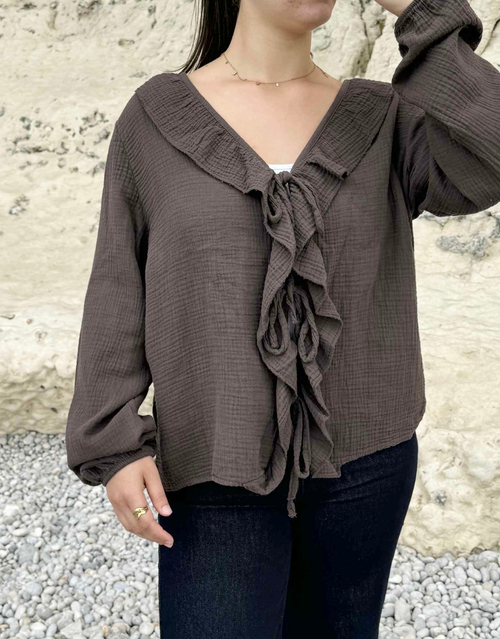 BLOUSE CARLA MARRON 100% COTON