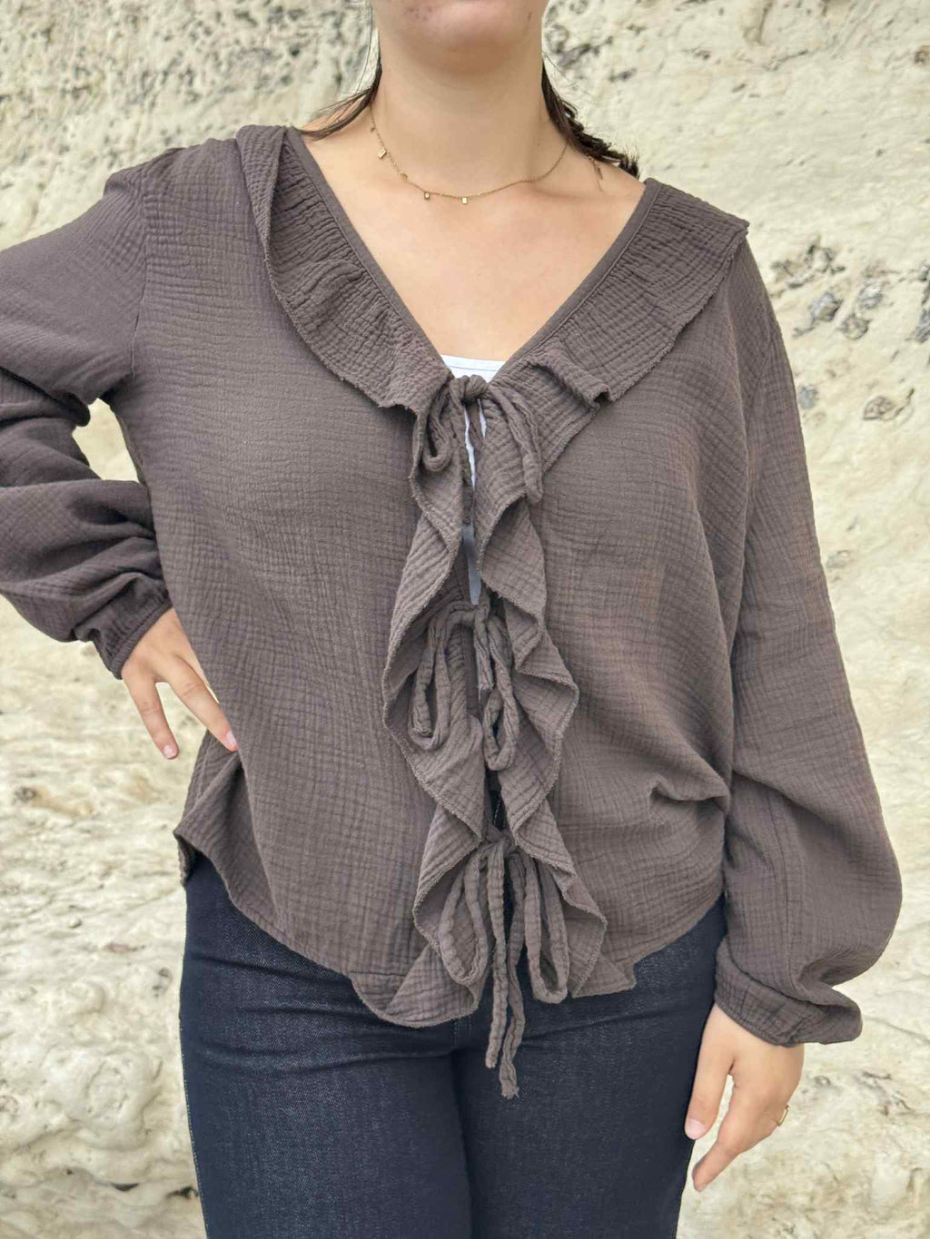 BLOUSE CARLA MARRON 100% COTON