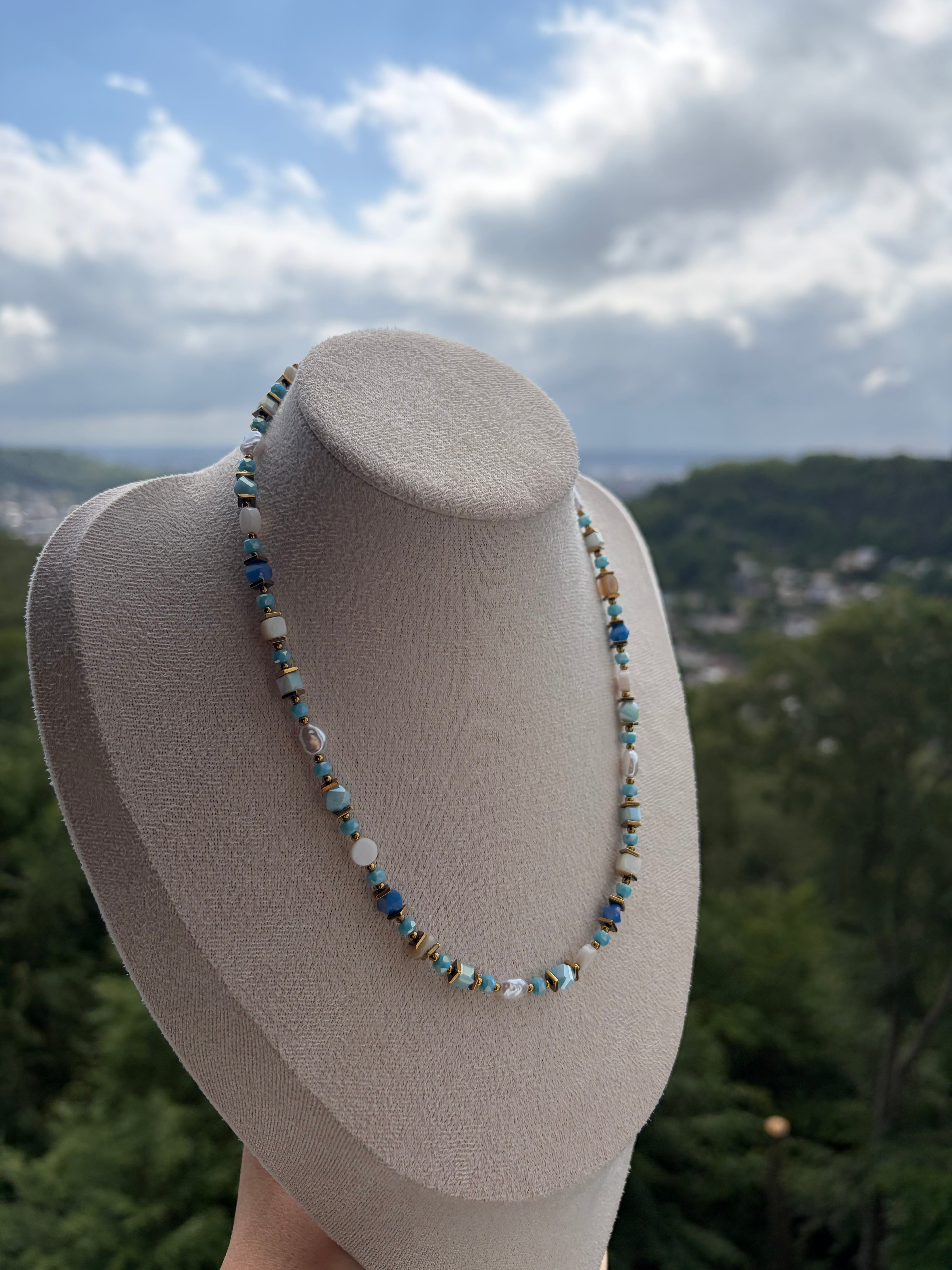 COLLIER PERLA BLEU